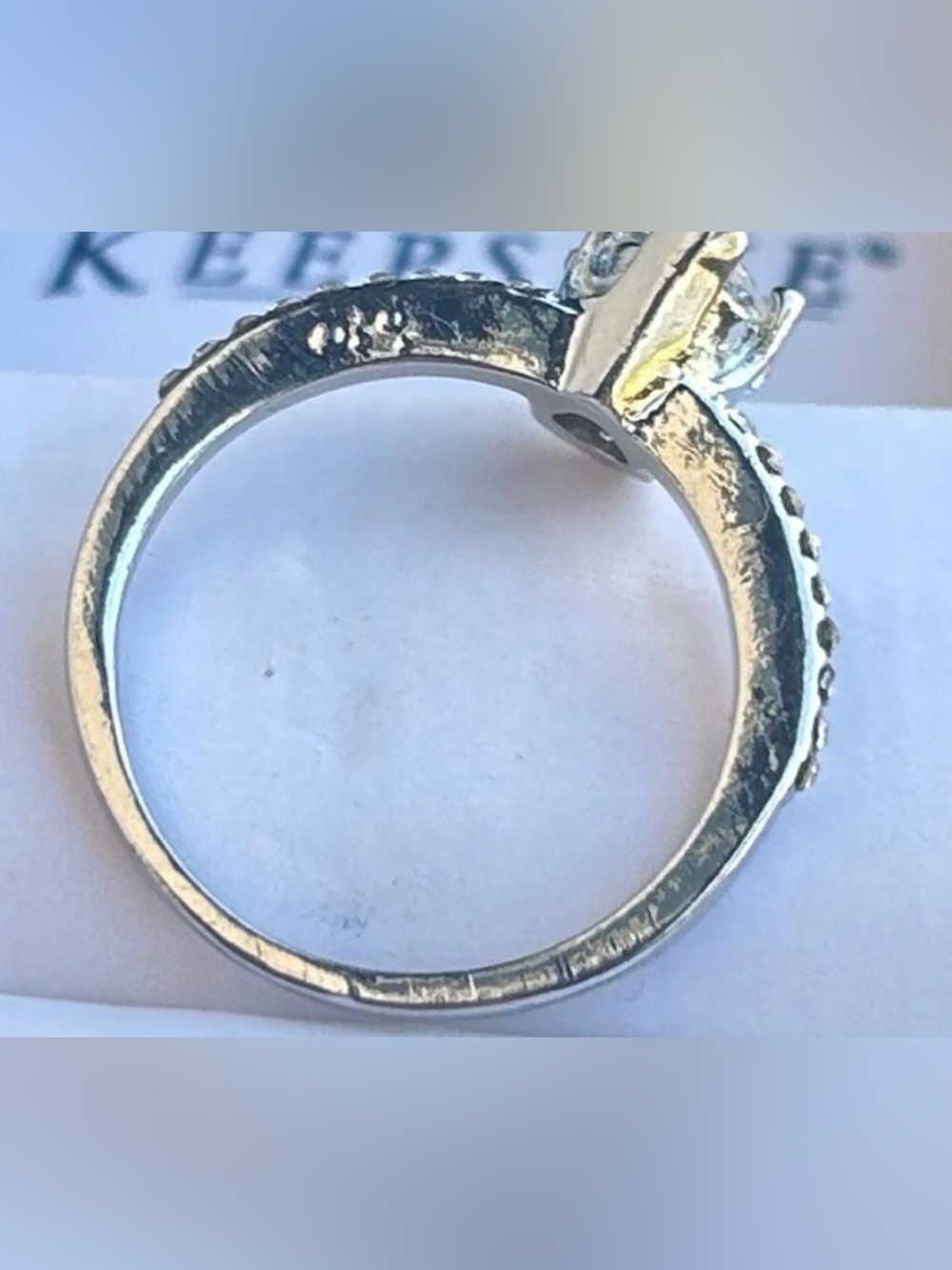 Faux Diamond Pear Cut Teardrop Ring Size 8 Silver Tone Pave Rhinestone Band - Picture 4 of 12